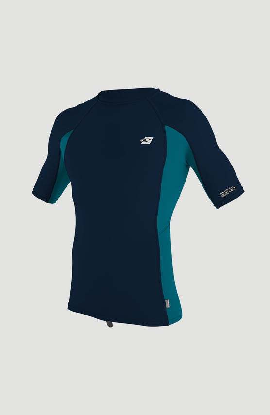 O'Neill Premium Skins Short Sleeve Rash Guard Schwimmshirt für Herren, blau, freigestellt von vorne