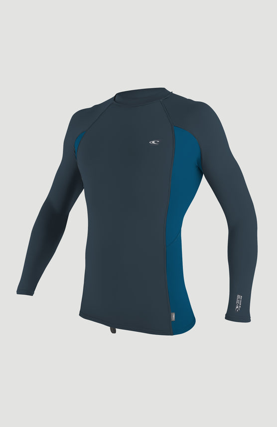 O'Neill Premium Skins Long Sleeve Rash Guard für Herren, blaues Schwimmshirt, freigestellt von vorne