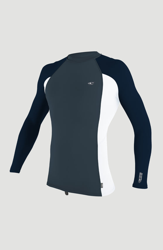 O'Neill Premium Skins Long Sleeve Rash Guard Schwimmshirt für Herren, blau, freigestellt in der Vorderansicht