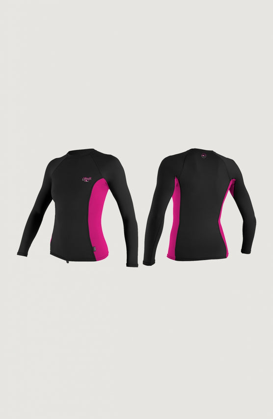 O'Neill Premium Skins Long Sleeve Rash Guard Schwimmshirt für Damen, schwarz, freigestellt von vorne und hinten