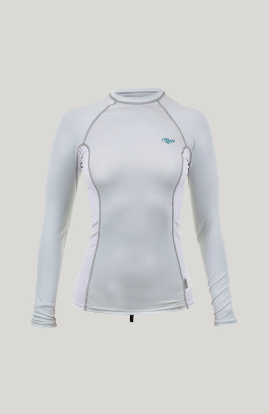 O'Neill Premium Skins Long Sleeve Rash Guard Schwimmshirt für Damen, grün, freigestellt von vorne