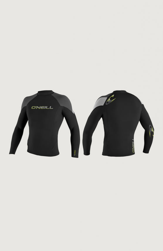 O'Neill Hammer 1.5mm Long Sleeve Crew Schwimmshirt für Herren, schwarz, freigestellt in Vorder- und Rückansicht