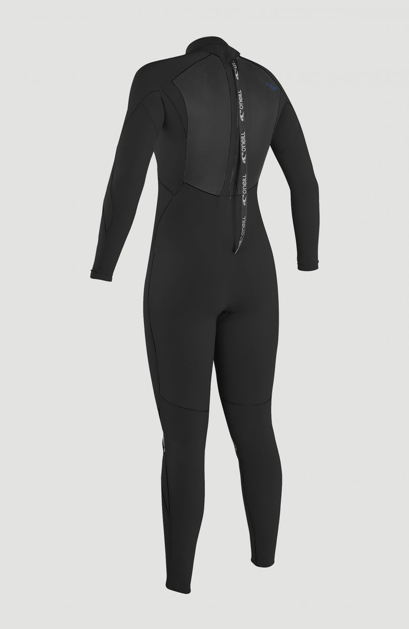 Epic 3/2 Back Zip Full Wetsuit Neoprenanzug für Damen, schwarz, freigestellt von hinten mit Reißverschlussband