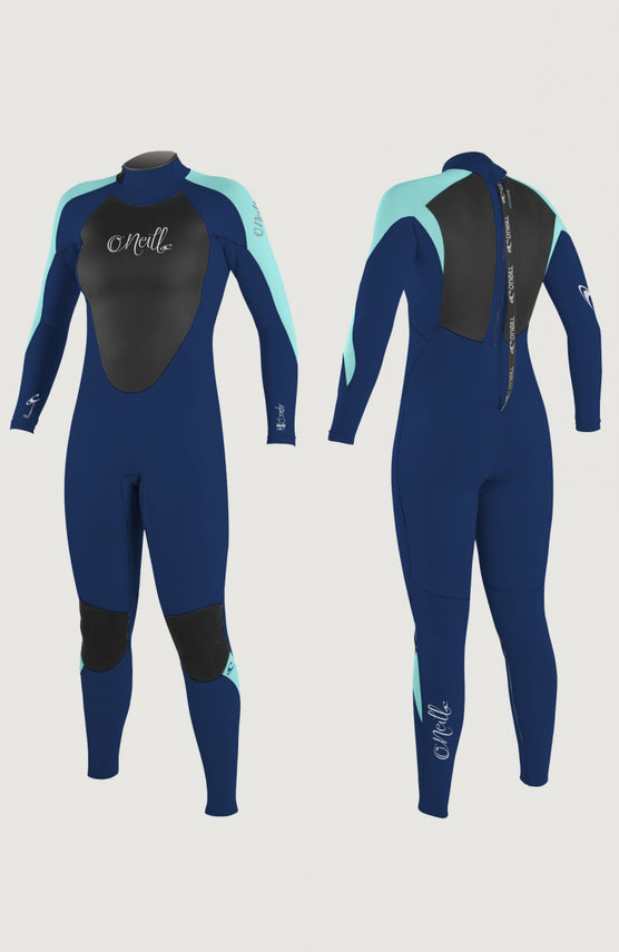 O'Neill Epic 4/3mm Full Wetsuit Neoprenanzug für Herren, blau, freigestellt in Vorderansicht und Rückansicht