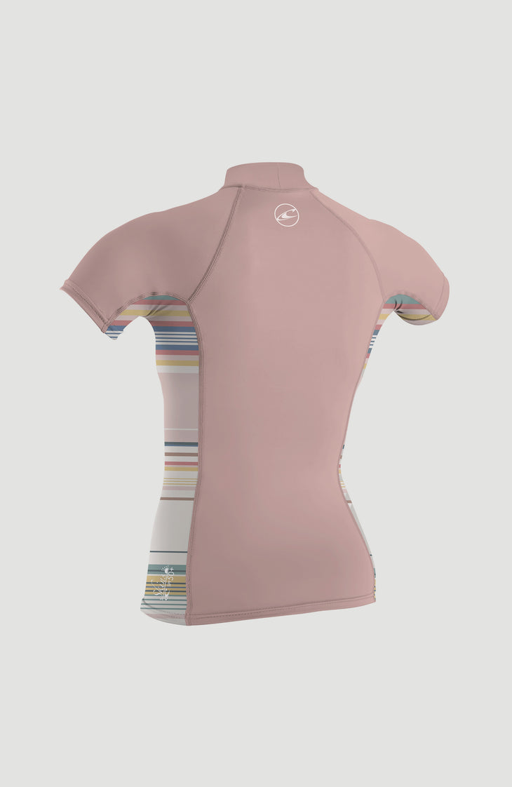 Premium Shortsleeve Skin Turtleneck Rash Guard | PEONY/BAJA STRIPE/PEONY
