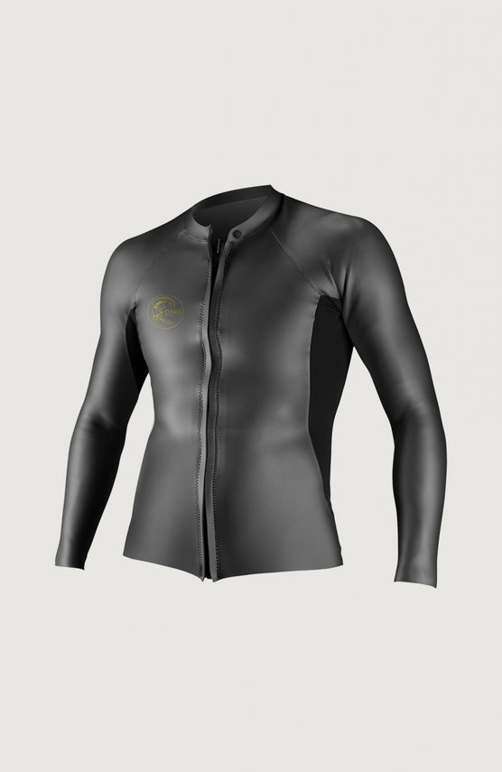 O'Neill O'Riginal GBS 2mm Front Zip Jacket Neoprenjacke für Herren, schwarz, freigestellt von vorne mit Reißverschluss