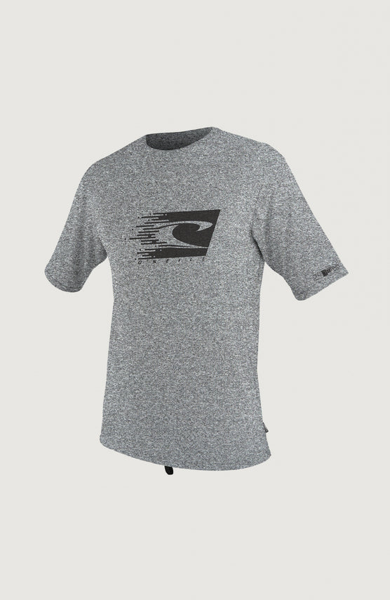 O'Neill 24/7 Hybrid Short Sleeve Tee Schwimmshirt für Herren, grau mit Logo-Print in Schwarz, Vorderansicht