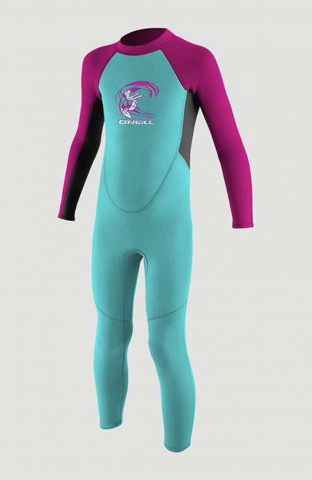O'Neill Toddler Reactor-2 2mm Back Zip Full Girls Neoprenanzug für Mädchen in Blau, freigestellt von vorne