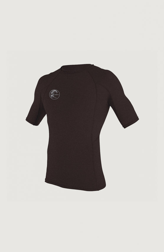 O'Neill Hybrid Skins Short Sleeve Crew Schwimmshirt für Herren, schwarz, freigestellt von vorne, Rundhalsausschnitt