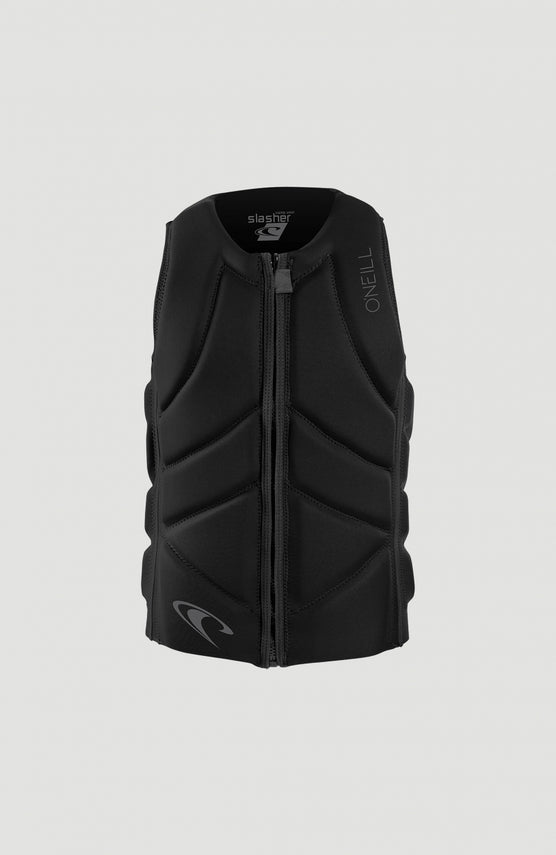 O'Neill Slasher Competition Vest Weste für Herren, schwarz, freigestellt von vorne mit Front-Reißverschluss