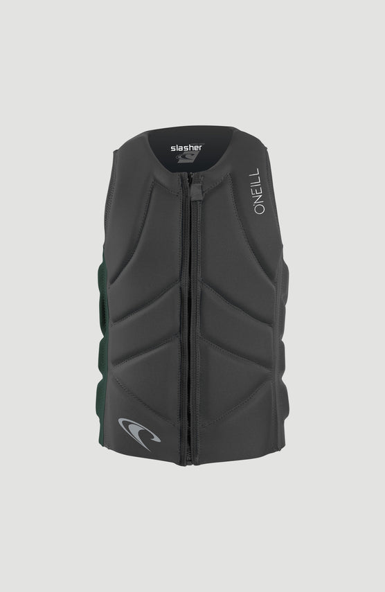 O'Neill Slasher Competition Vest Prallschutzweste für Herren in Grün, freigestellt von vorne mit Reißverschluss