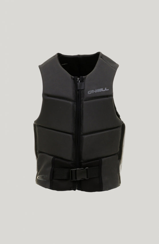 O'Neill Outlaw Comp Vest Prallschutzweste für Herren, schwarz, freigestellt von vorne mit Reißverschluss