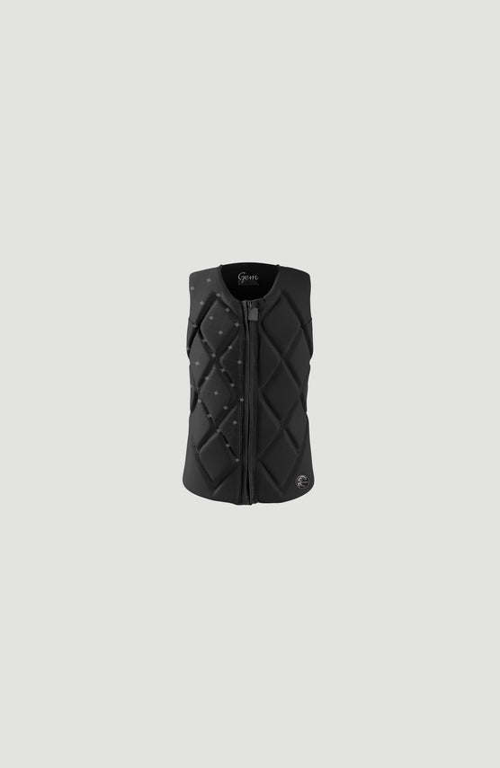 O'Neill Gem Comp Vest Womens Prallschutzweste für Damen, schwarz, freigestellt von vorne mit Reißverschluss