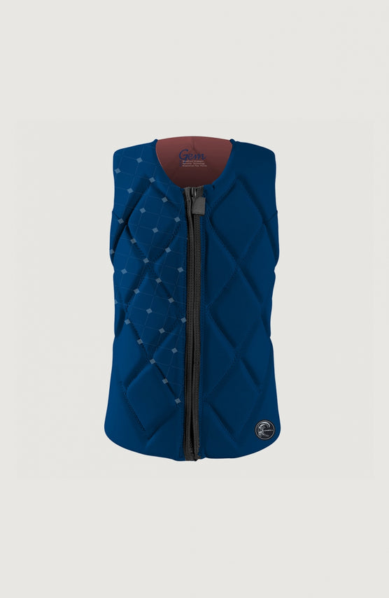O'Neill Gem Comp Vest Womens Prallschutzweste für Damen, blau, freigestellt von vorne, mit Front-Reißverschluss