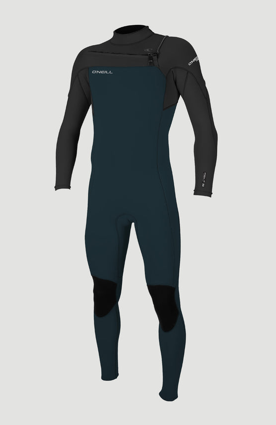 O'Neill Hammer 3/2 Chest Zip Full Neoprenanzug für Herren, schwarz, Vorderansicht mit Reißverschluss oben