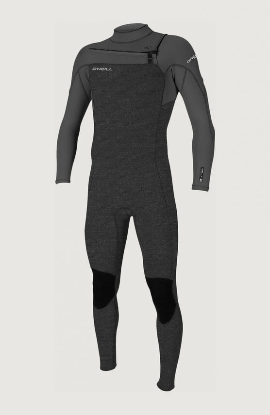 O'Neill Hammer 3/2 Chest Zip Full Neoprenanzug für Herren, schwarz, freigestellt von vorne mit kurzem Reißverschluss