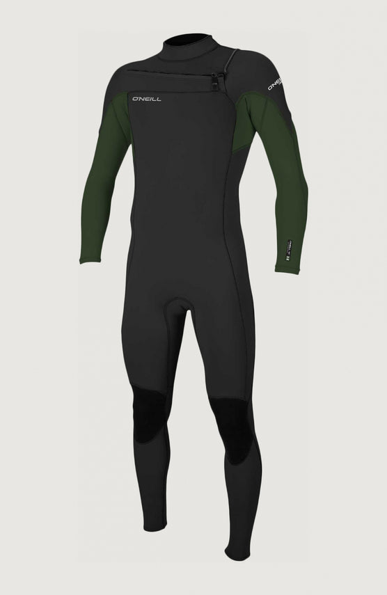 O'Neill Hammer 3/2 Chest Zip Full Neoprenanzug für Herren, schwarz, freigestellt von vorne mit Brust-Reißverschluss