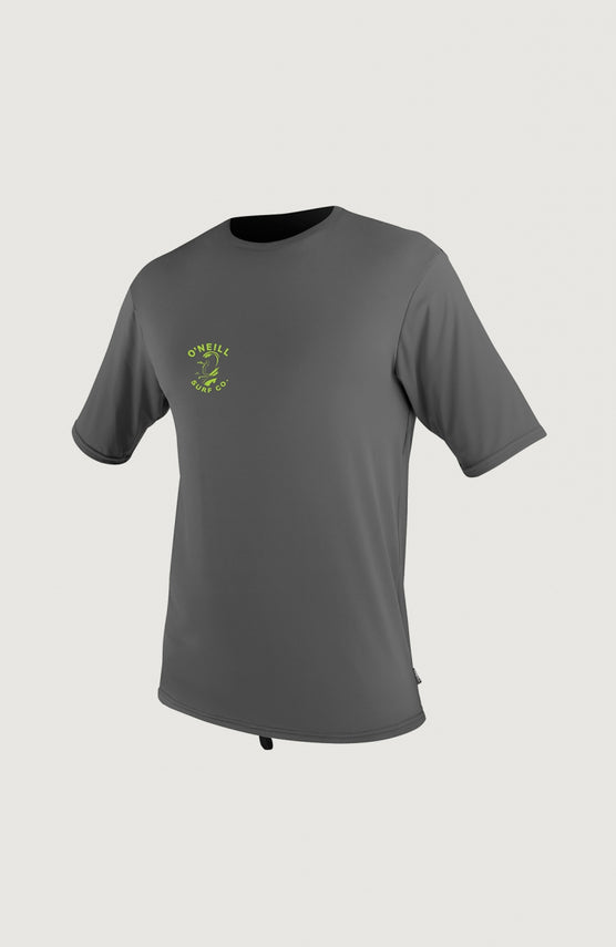 O'Neill Skins Graphic Short Sleeve Rash Tee Schwimmshirt für Herren, schwarz mit Logo-Print in Neongelb, Vorderansicht