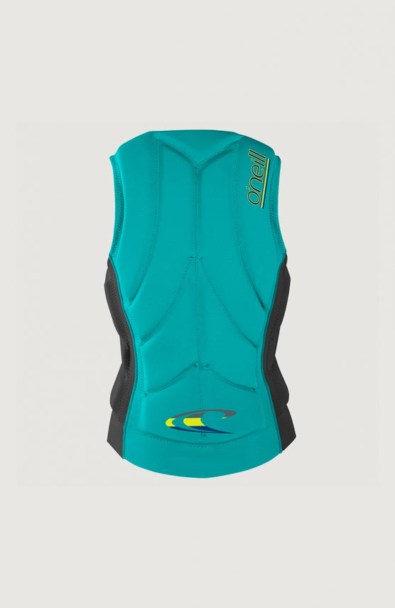 O'Neill Slasher Competition Vest Prallschutzweste für Damen, türkis, freigestellt von hinten mit Logo-Prints