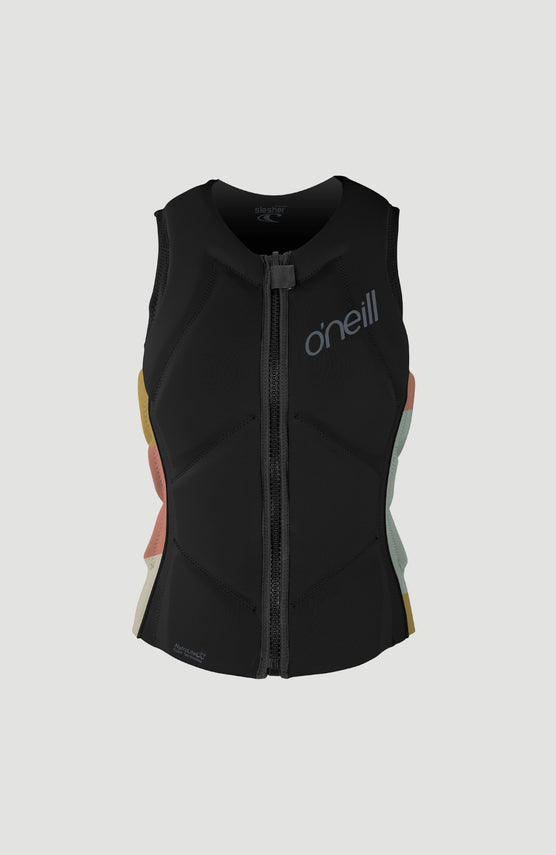 O'Neill Slasher Competition Vest Prallschutzweste für Damen, schwarz, freigestellt von vorne mit Reißverschluss