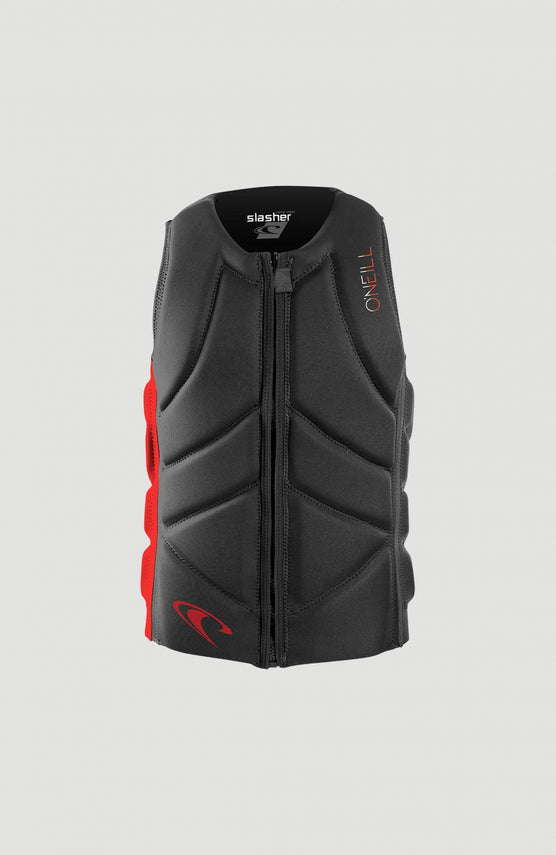 O'Neill Slasher Competition Vest Prallschutzweste für Jungen in Grau, freigestellt von vorne mit Reißverschluss