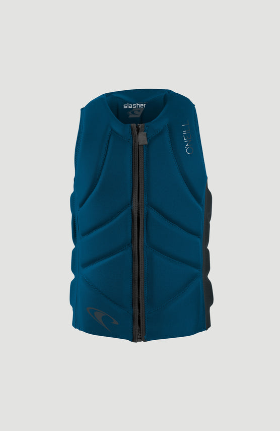 O'Neill Slasher Competition Vest Weste für Jungen, blau, freigestellt von vorne mit durchgehendem Reißverschluss