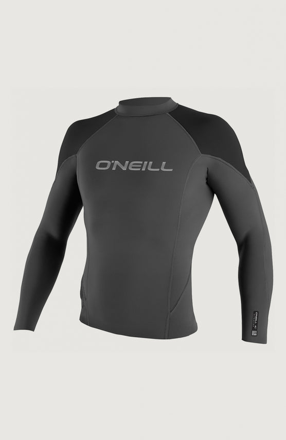 O'Neill Hammer 1.5mm Long Sleeve Crew Schwimmshirt für Herren, grau, freigestellt von vorne mit Logo-Print