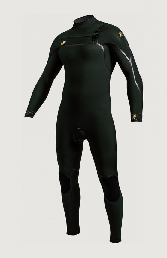 O'Neill Psycho One Chest Zip 3/2mm Full Wetsuit für Herren, grün, freigestellt von vorne, mit Reißverschluss an der Brust