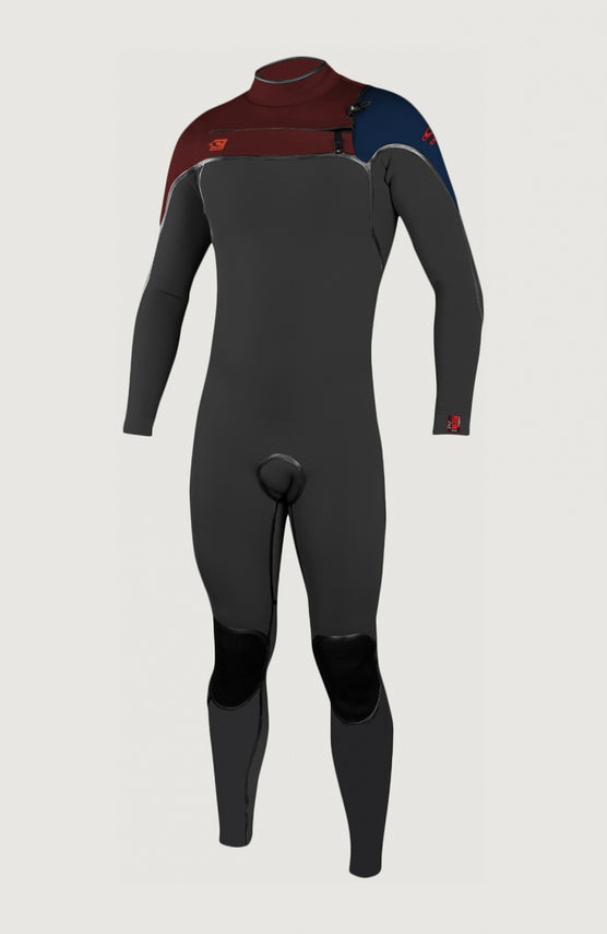 O'Neill Psycho One Chest Zip 4/3mm Full Wetsuit für Jungen, rot, freigestellt von vorne