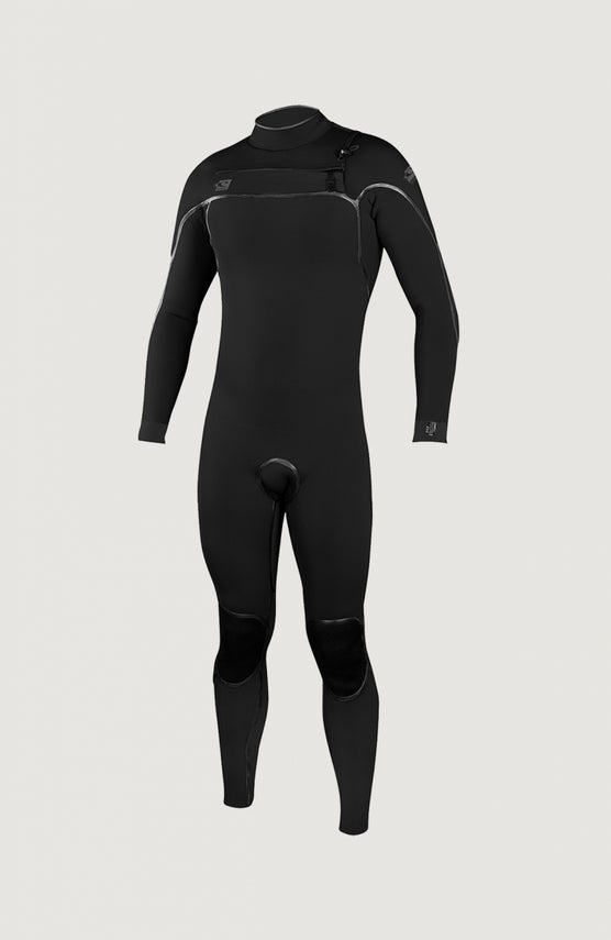 O'Neill Psycho One Chest Zip 5/4mm Full Wetsuit Neoprenanzug für Herren, schwarz, freigestellt von vorne