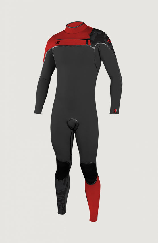 O'Neill Psycho One Chest Zip 5/4mm Full Wetsuit Neoprenanzug für Jungen, grau, freigestellt in der Vorderansicht