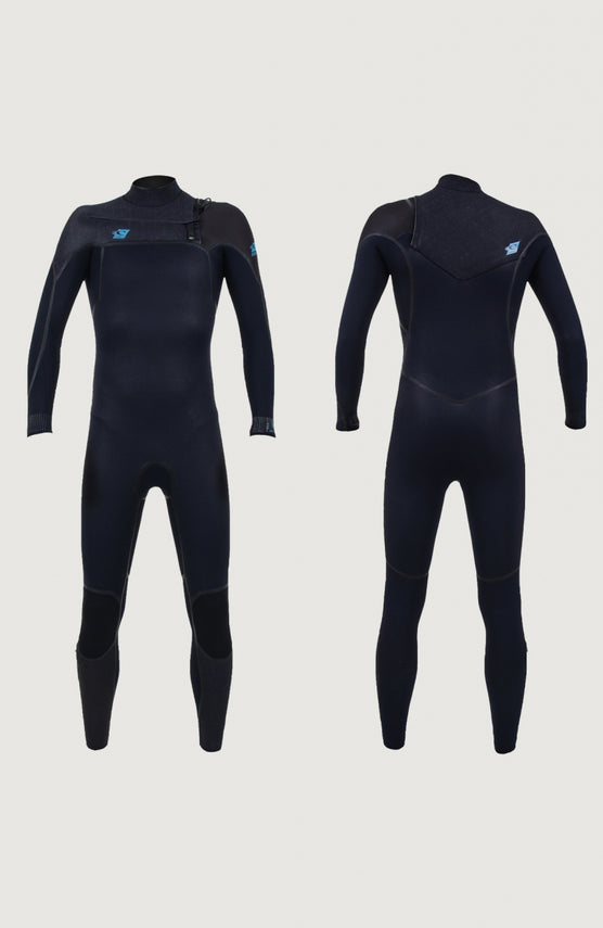 O'Neill Psycho One Chest Zip 5/4mm Full Wetsuit Neoprenanzug für Jungen, schwarz, freigestellt von vorne und hinten