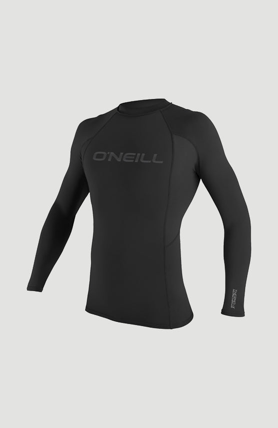 O'Neill Thermo-X Longsleeve Top für Jungen, schwarz, freigestellt von vorne, dezenter Logo-Print auf der Vorderseite