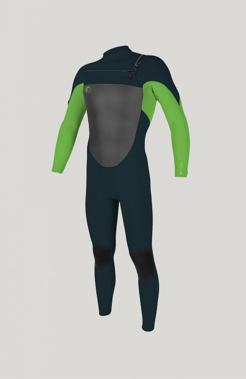 O'Neill O'Riginal 3/2mm Chest Zip Full Wetsuit Youth für Jungen, blau, freigestellt von vorne mit Reißverschluss am Kragen