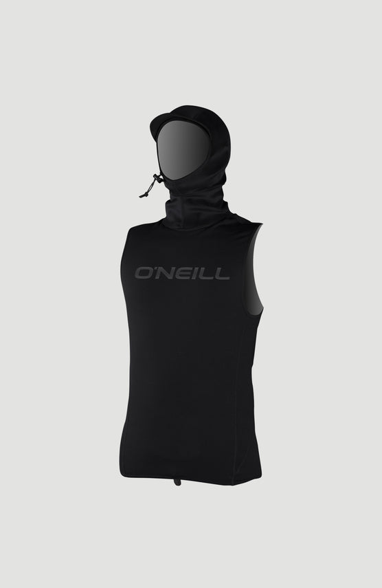 O'Neill Thermo-X Neo Hooded Vest Weste für Herren, schwarz, freigestellt in Dreiviertelansicht mit Kapuze