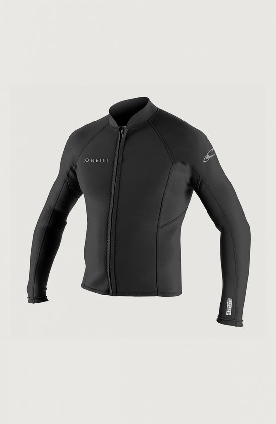 O'Neill Reactor-2 1.5mm Front Zip Jacket Neoprenjacke für Herren, schwarz, freigestellt von vorne mit Reißverschluss