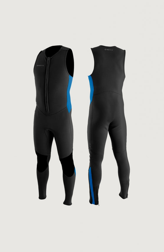 O'Neill Reactor-2 2mm Front Zip Sleeveless Full Wetsuit Neoprenanzug für Herren, blau, freigestellt von vorne und hinten