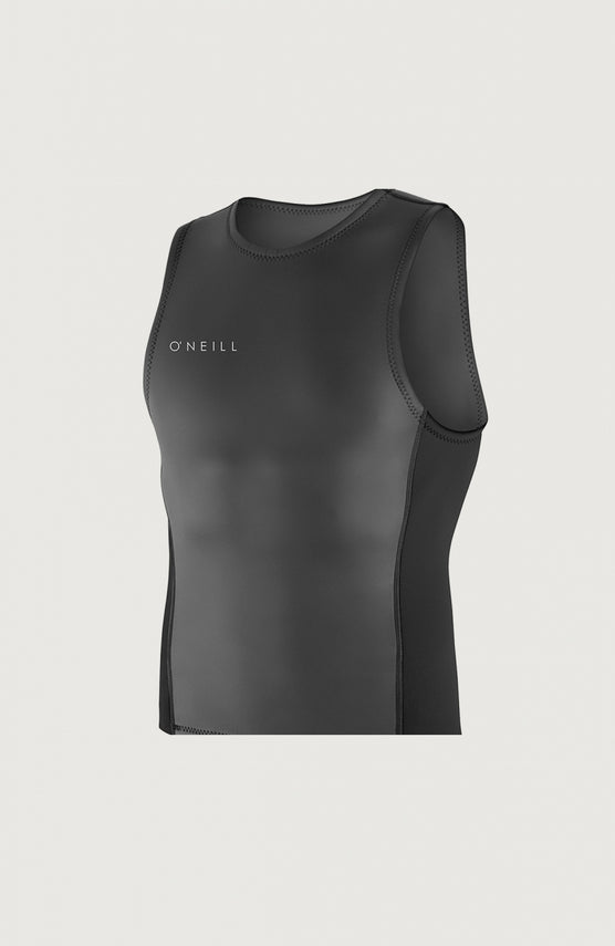 O'Neill Reactor-2 2mm Pull Over Vest Neoprenweste für Herren, schwarz, freigestellt von vorne mit Logo-Print