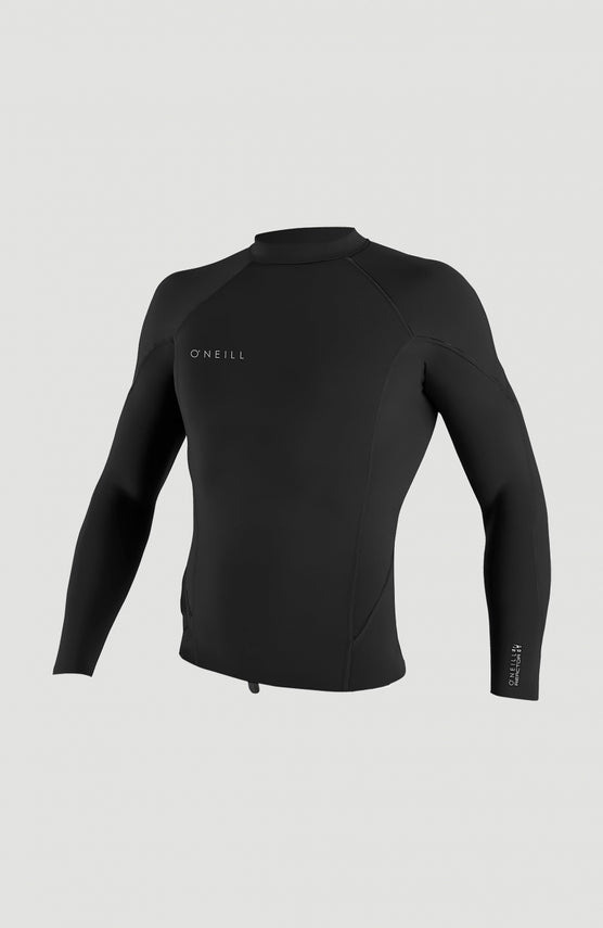 O'Neill Reactor-2 1.5mm Longsleeve Top für Herren, schwarz, freigestellt in Vorderansicht mit kleinem Logo-Print