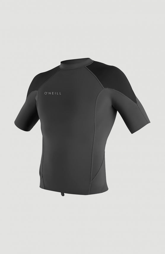 O'Neill Reactor-2 1mm Short Sleeve Top für Herren, grau, freigestellt von vorne, Neopren-Top mit Raglanärmeln
