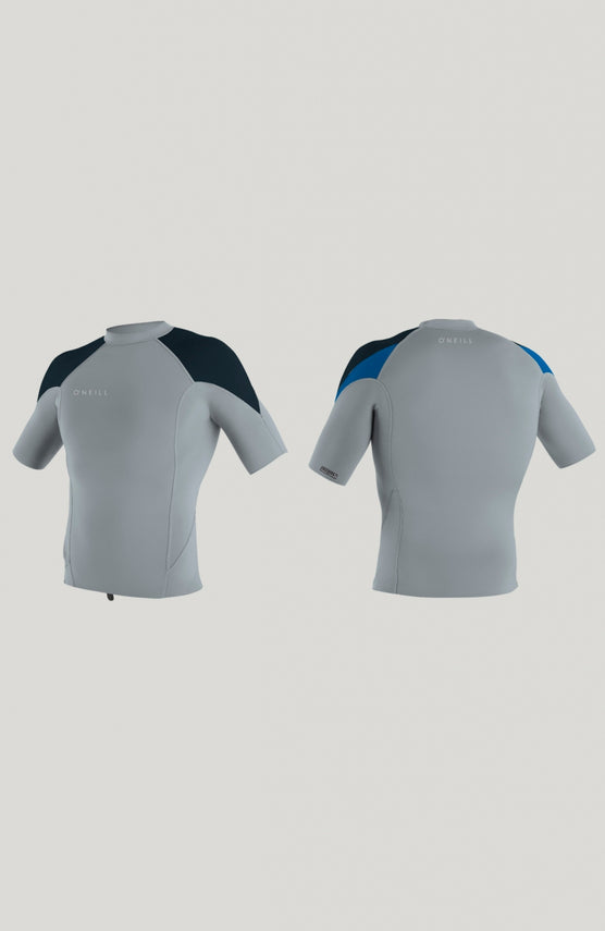 O'Neill Reactor-2 1mm Short Sleeve Top Neoprenoberteil für Herren, grau, freigestellt in Vorder- und Rückansicht
