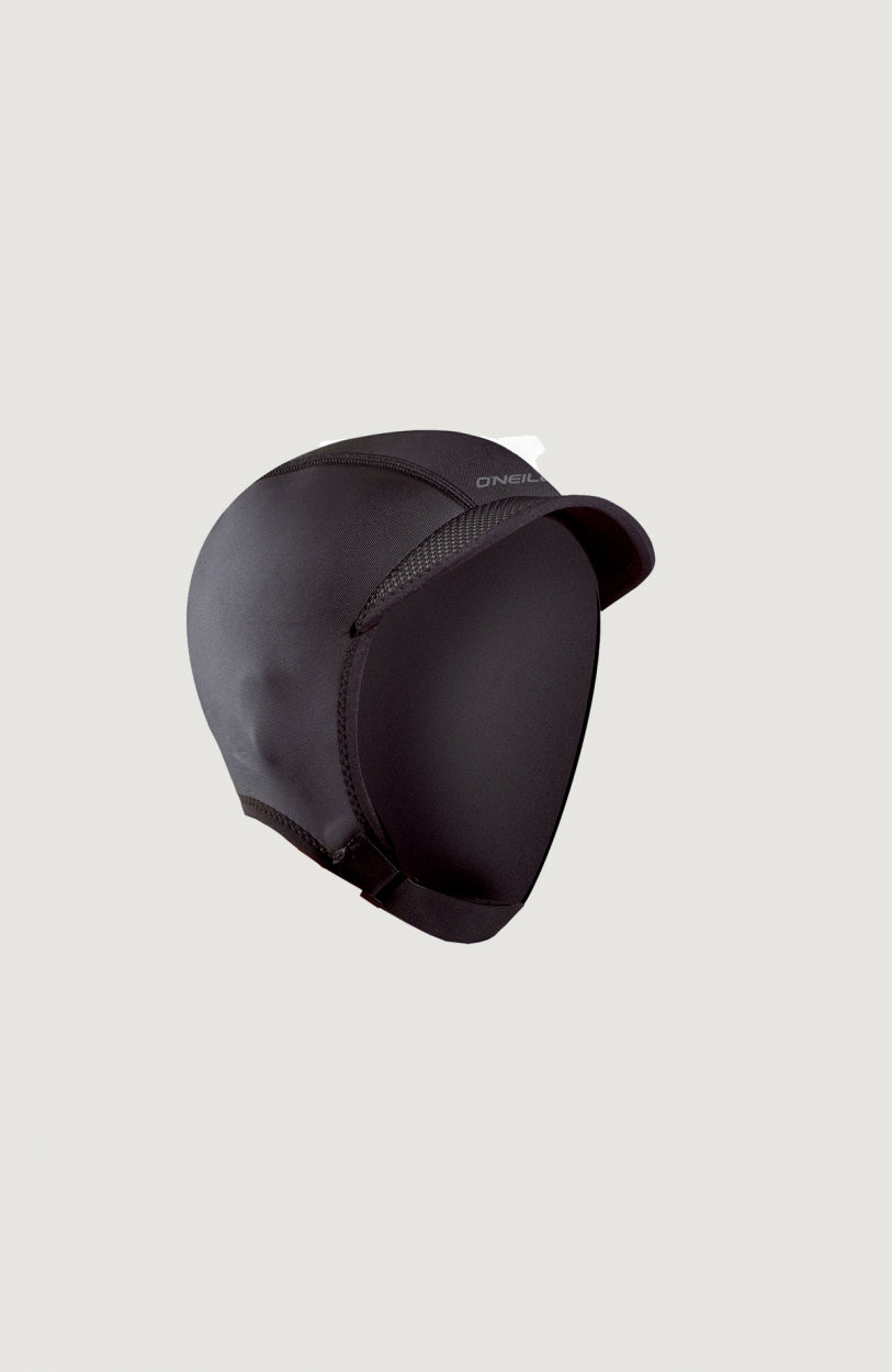 Sport Cap 2mm für Herren, schwarz, freigestellt von der Seite, Ansicht mit Schirm und Kinnriemen