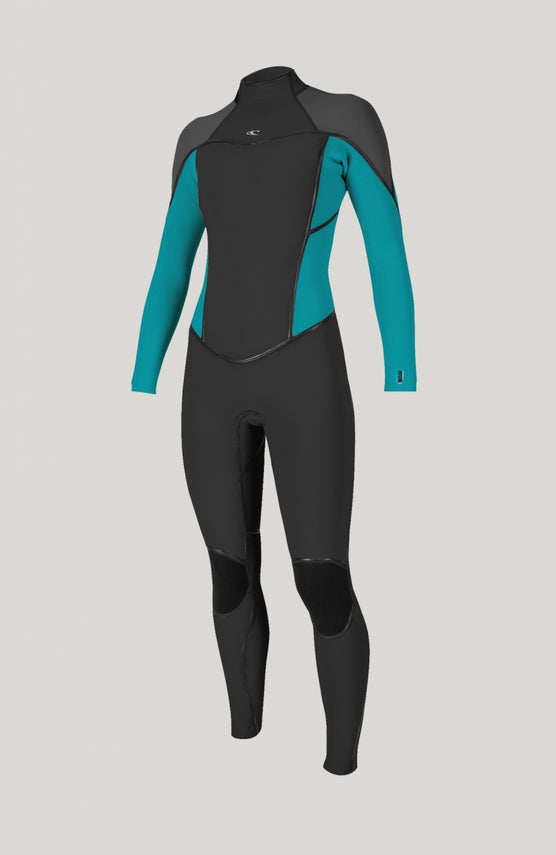 O'Neill Psycho One 5/4mm Back Zip Full Wetsuit Neoprenanzug für Damen, schwarz, freigestellt in Vorderansicht