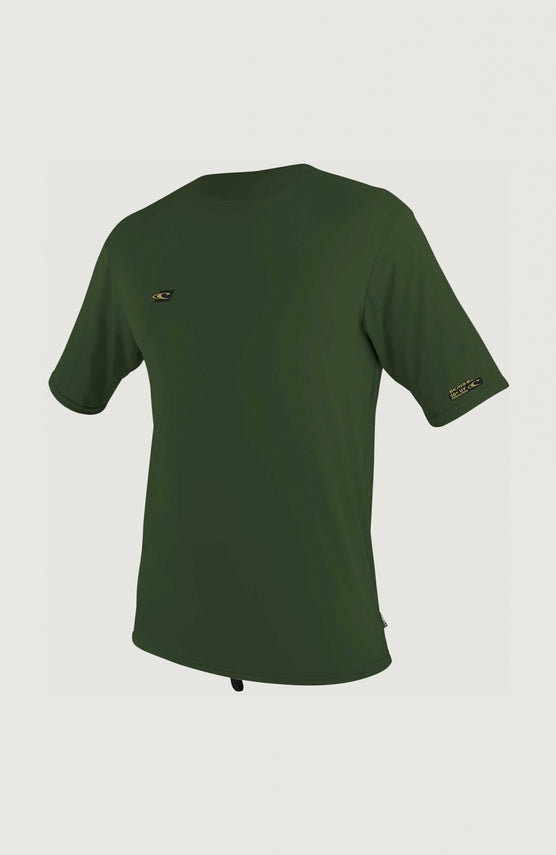 O'Neill Premium Skins Short Sleeve UV Shirt Schwimmshirt für Herren, dunkelgrün, freigestellt in der Vorderansicht