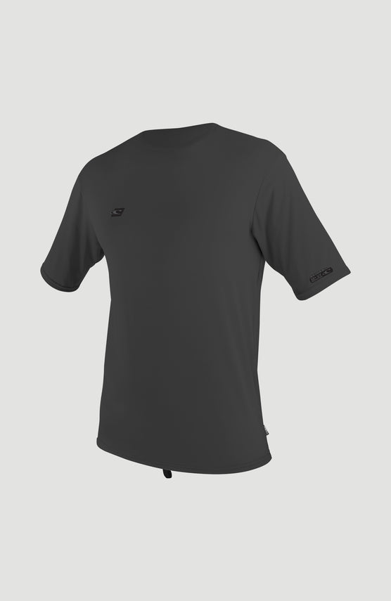O'Neill Premium Skins Short Sleeve UV Shirt für Herren, graues Schwimmshirt, freigestellt in Schrägansicht von vorne