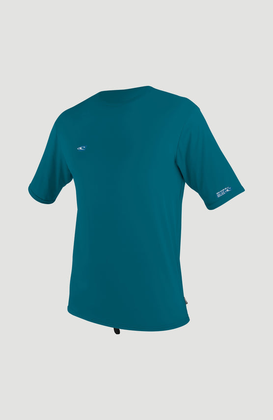 O'Neill Premium Skins Short Sleeve UV Shirt für Herren, petrol, freigestellt von vorne, Rundhalsausschnitt