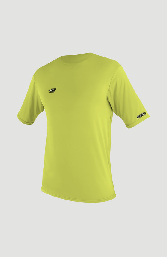 O'Neill Premium Skins Short Sleeve UV Shirt Schwimmshirt für Jungen, grün mit Logo-Print in Schwarz, Ansicht von vorne