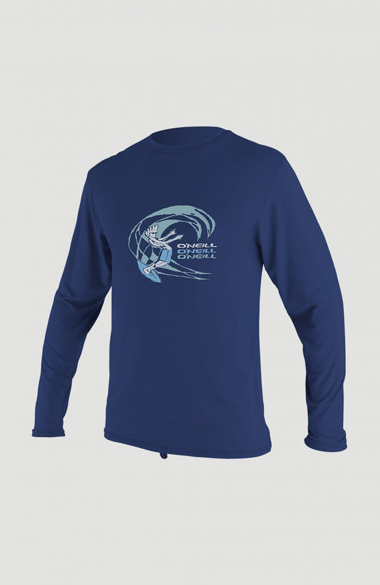 O'Neill O'Zone Long Sleeve UV Shirt Schwimmshirt für Jungen, blau mit Grafik-Print in Hellblau, Vorderansicht freigestellt