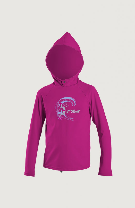 O'Neill O'Zone Sun Hoodie Toddler Mädchen für Mädchen, rot mit Grafik-Print in Hellblau, freigestellt von vorne