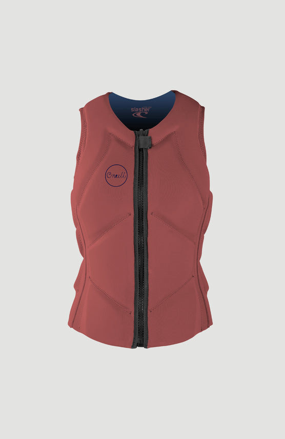 O'Neill Slasher B Competition Vest Prallschutzweste für Damen, pink, Vorderansicht mit durchgehendem Reißverschluss
